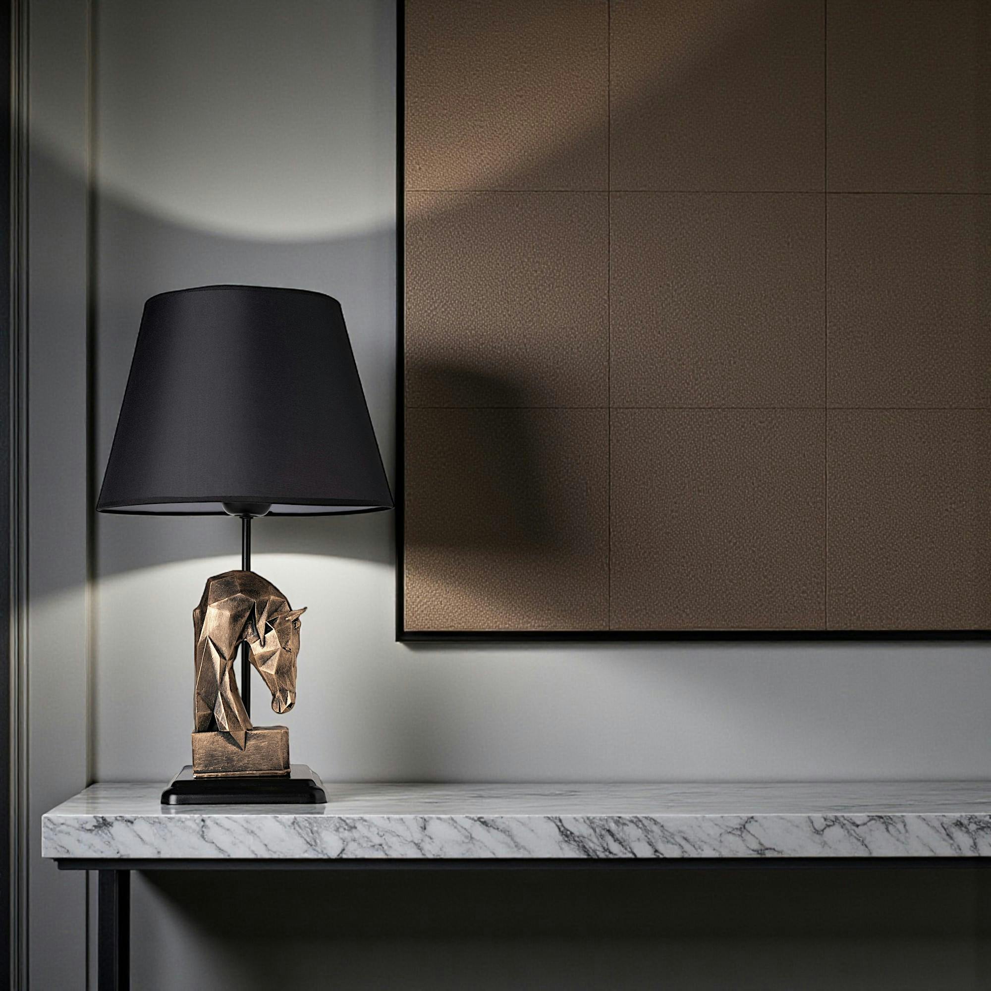 Lampe de salon décorative noire, tête de cheval dorée SILE