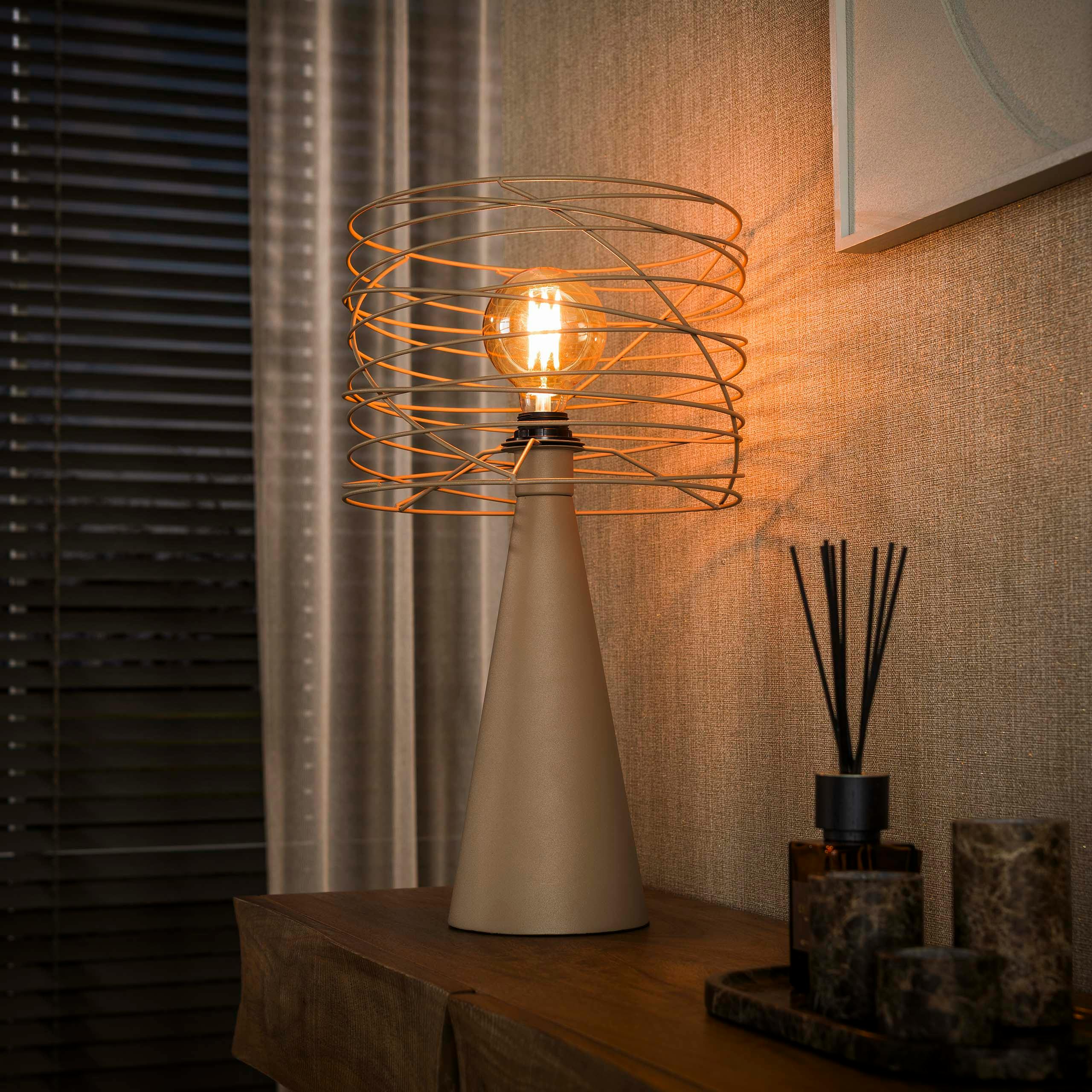 Lampe de salon métal beige pied conique RALF