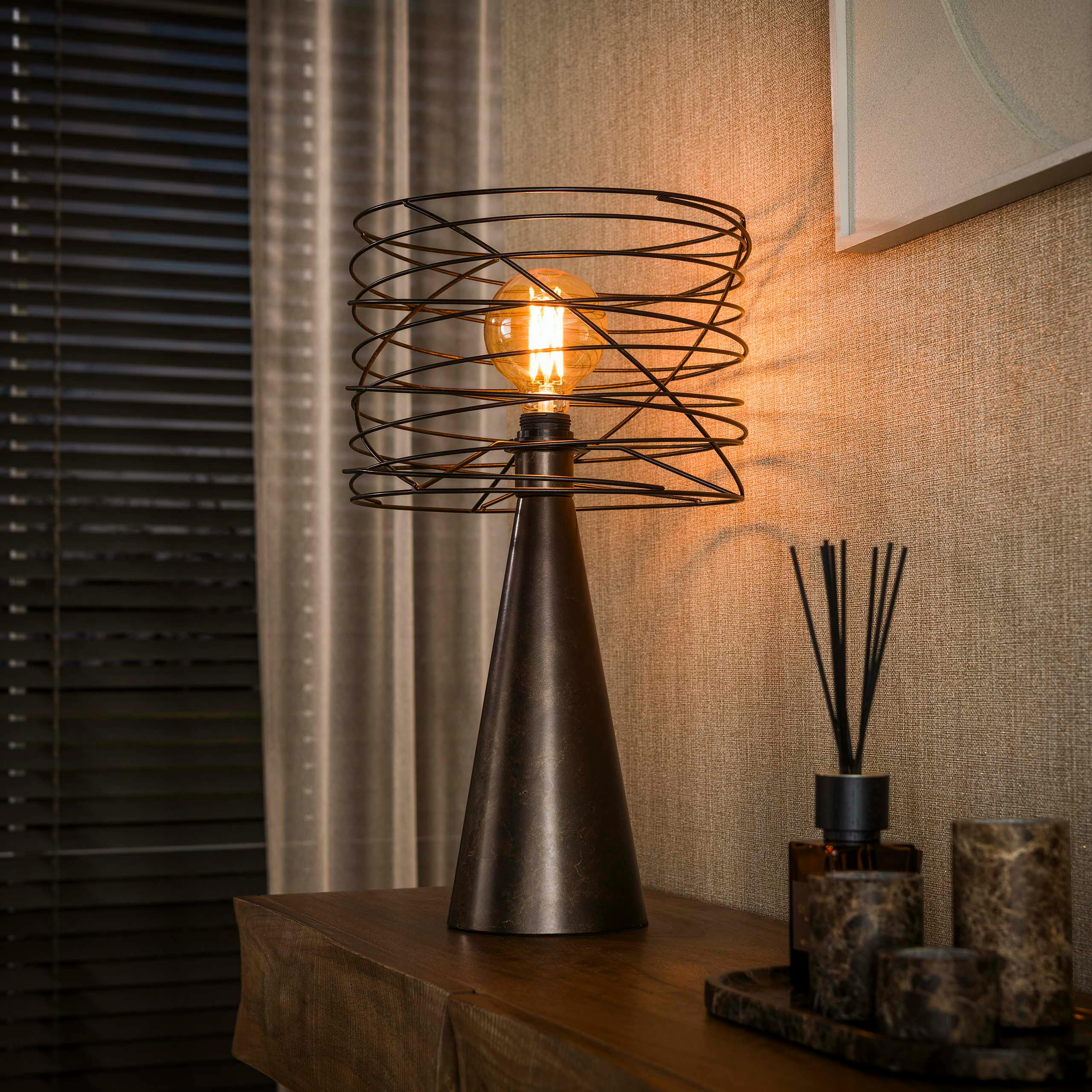 Lampe de salon métal marron pied conique RALF