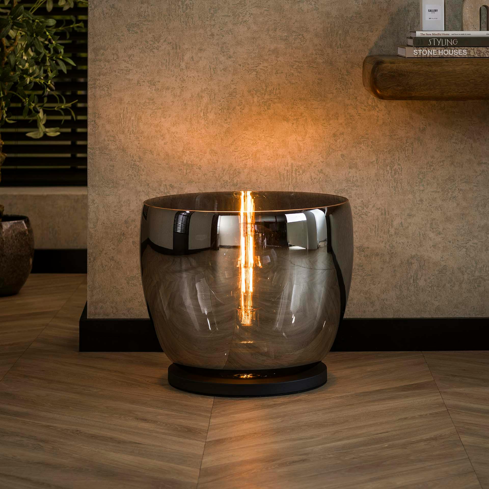 Lampe de salon moderne avec vasque en verre gris fumé 41 cm NIAGARA