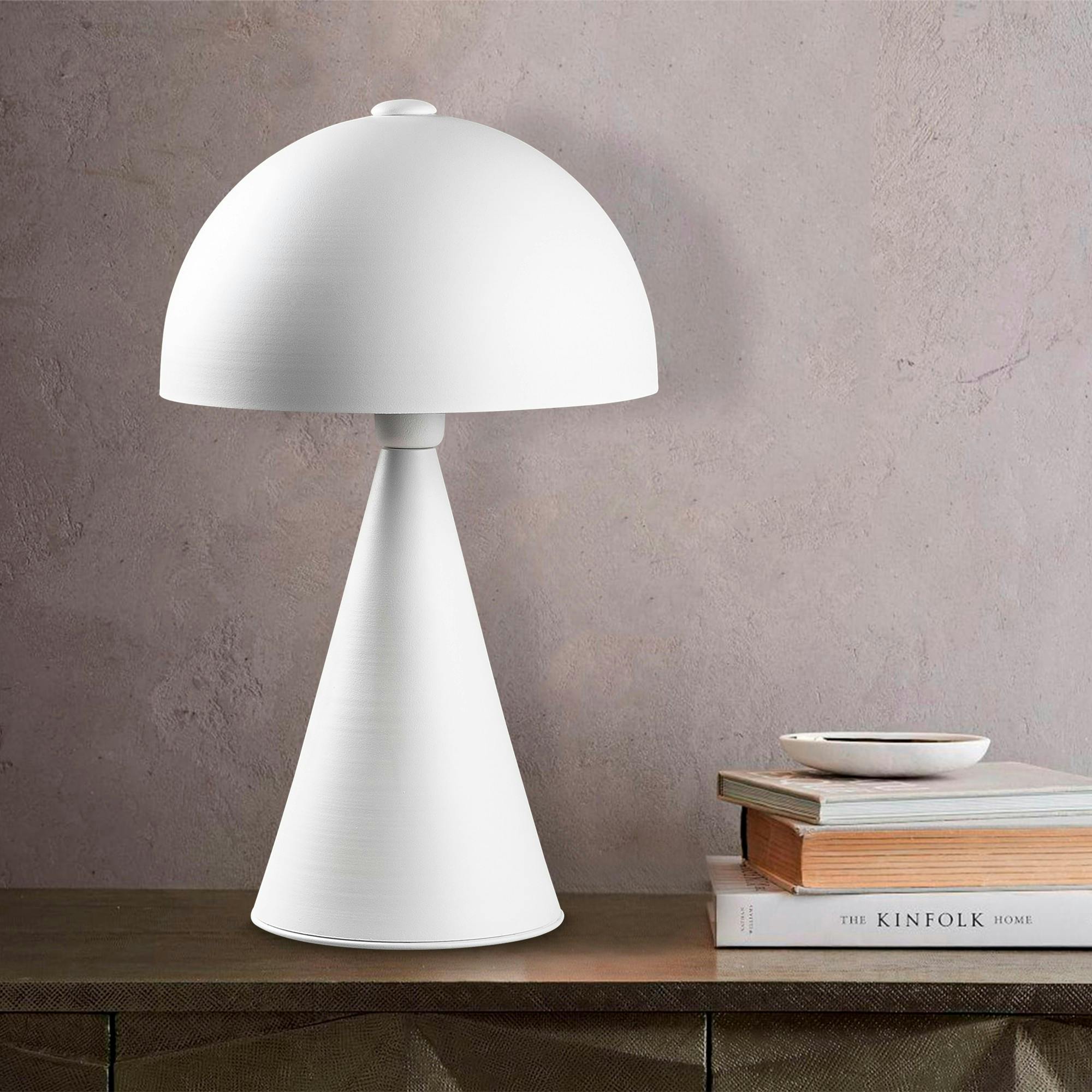 Lampe de table design blanche, abat-jour rond vintage SILE