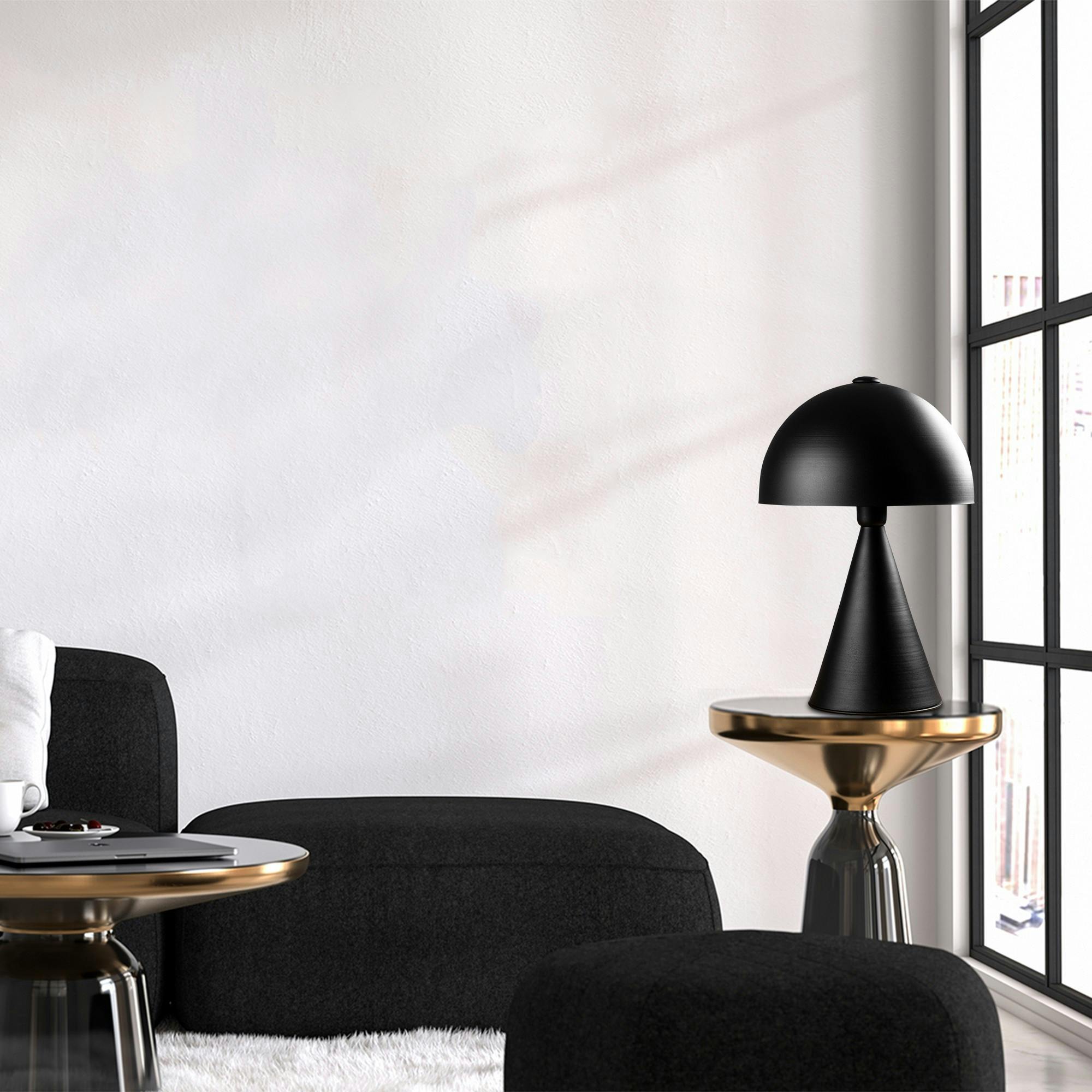 Lampe de table design noire, abat-jour rond vintage SILE