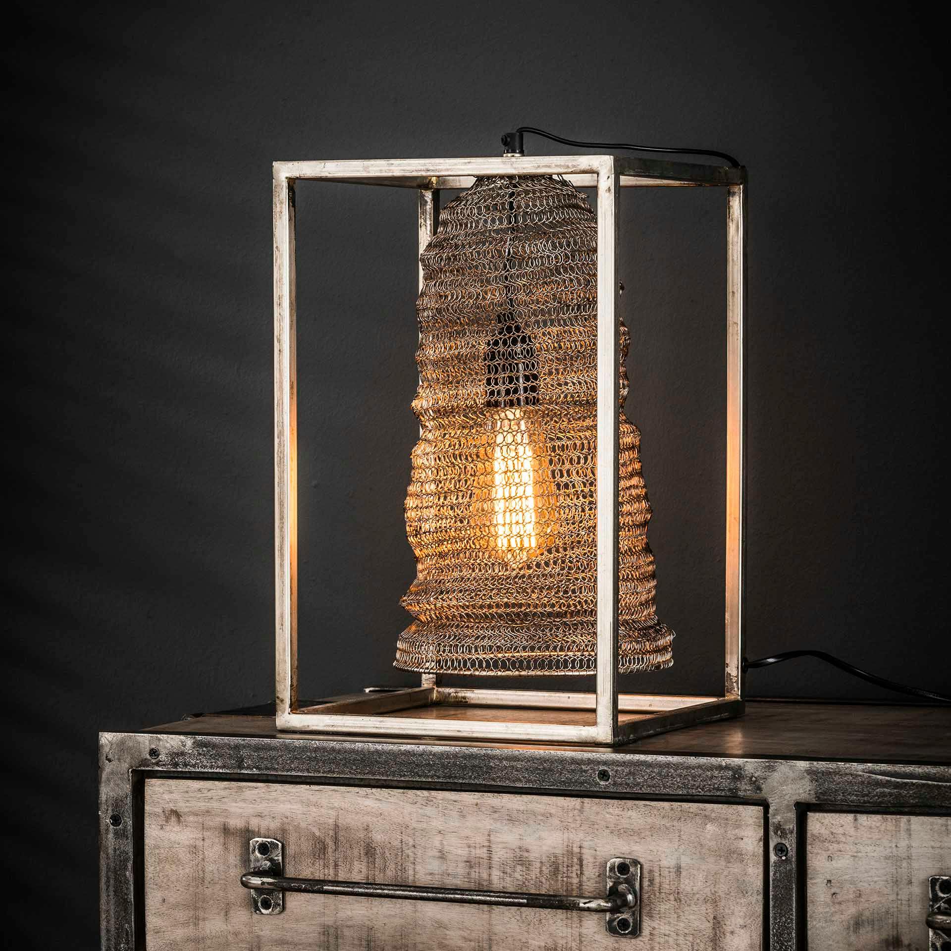Lampe de table industrielle maille structure rectangle