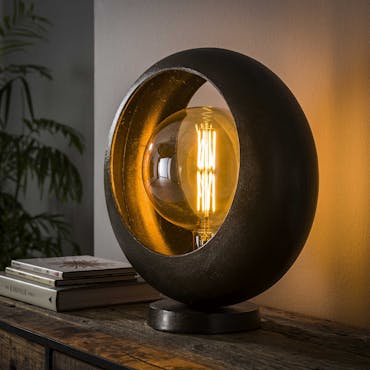  Lampe de table ronde en métal noir 44 cm RALF