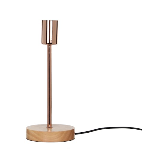 Lampe Design et Tendance en métal doré et socle rond en bois D12xH30cm