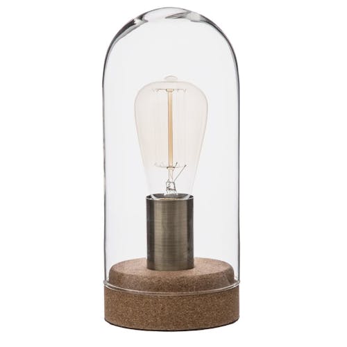 Lampe dome en verre et socle en liège H27cm