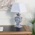 Lampe en bois gris patiné et abat-jour blanc forme trapèze 30x22xH50cm