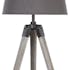 Lampe en bois grisé forme trépied et abat-jour coton gris D28xH58cm