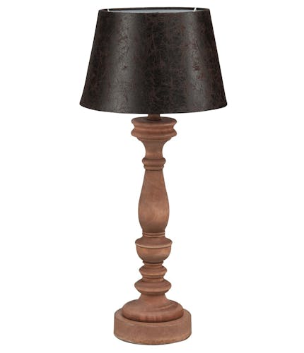 Lampe en bois naturel et abat-jour marron foncé D28x54cm