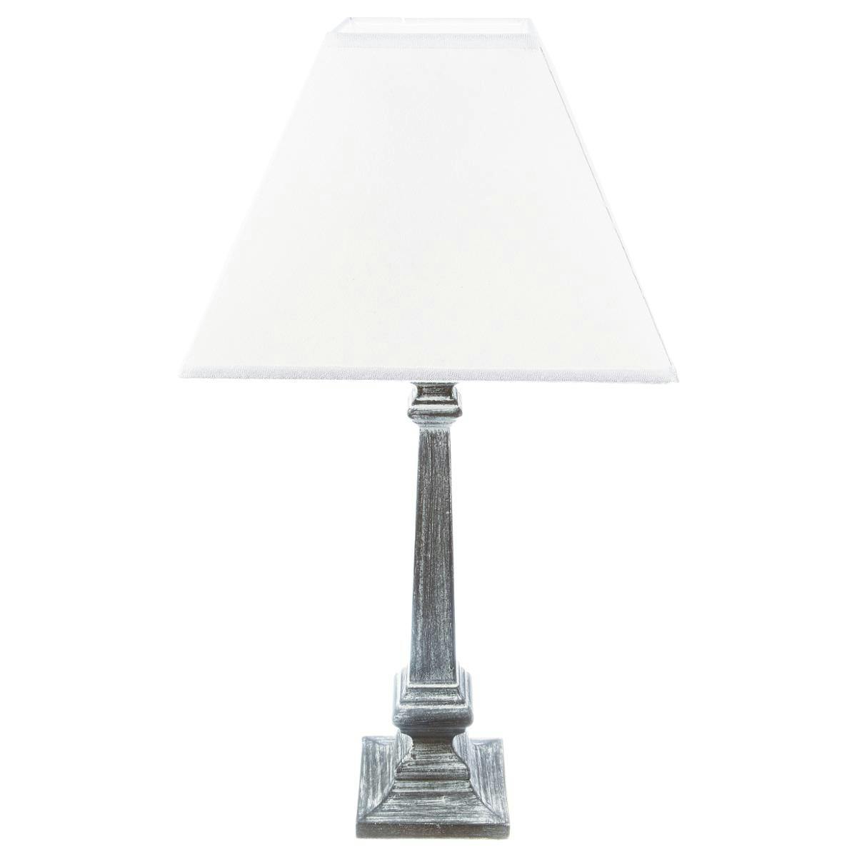 Lampe en bois patiné gris effet vieilli et abat-jour blanc D28xH56cm