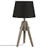 Lampe en bois pied forme trépied et abat-jour gris forme cône D24xH46cm