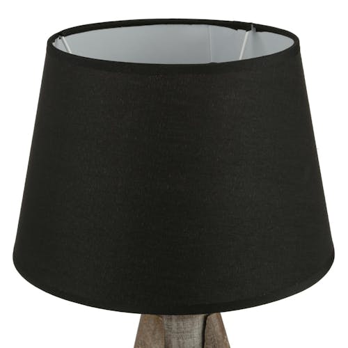 Lampe en bois pied forme trépied et abat-jour gris forme cône D24xH46cm