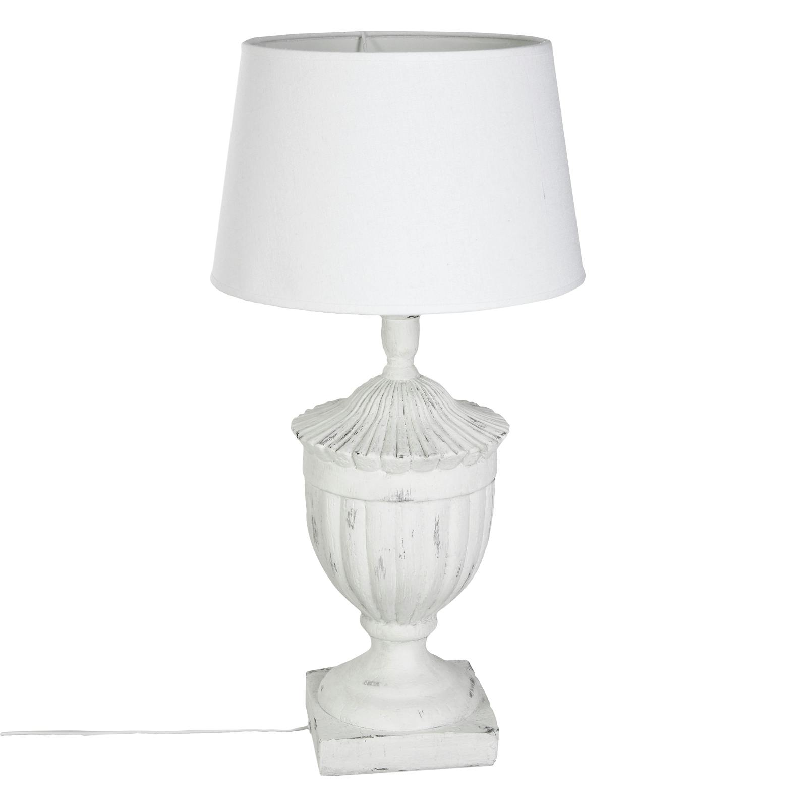 Lampe en résine blanche effet vieilli et abat-jour blanc H58cm