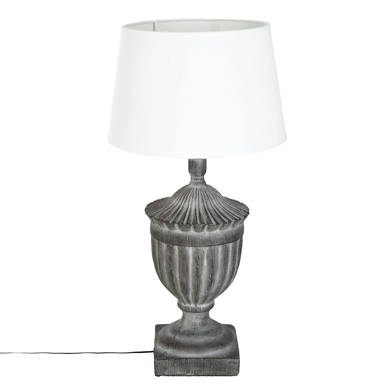 Lampe en résine grise effet vieilli et abat-jour blanc H58cm