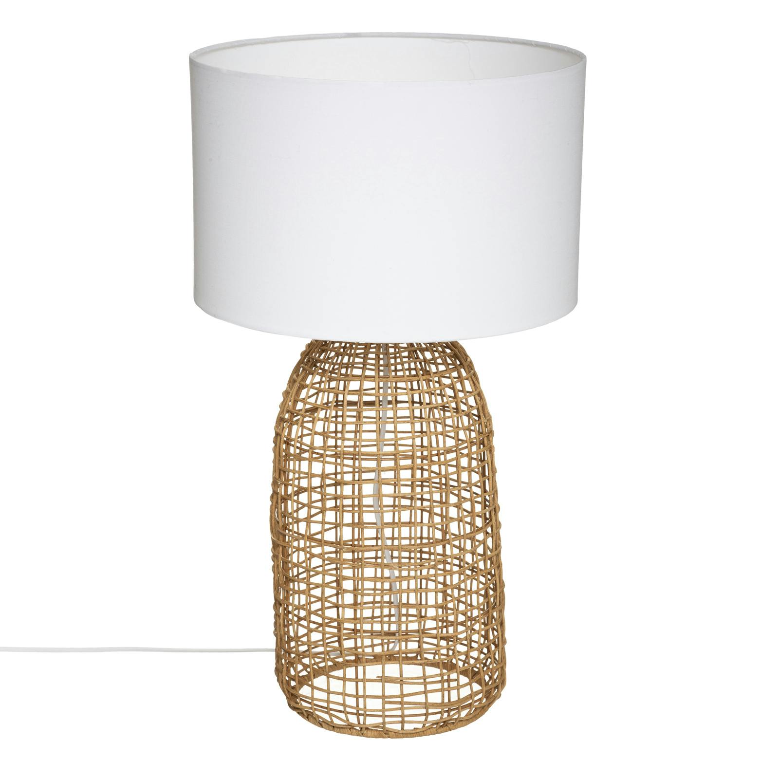 Lampe en rotin et tissu blanc