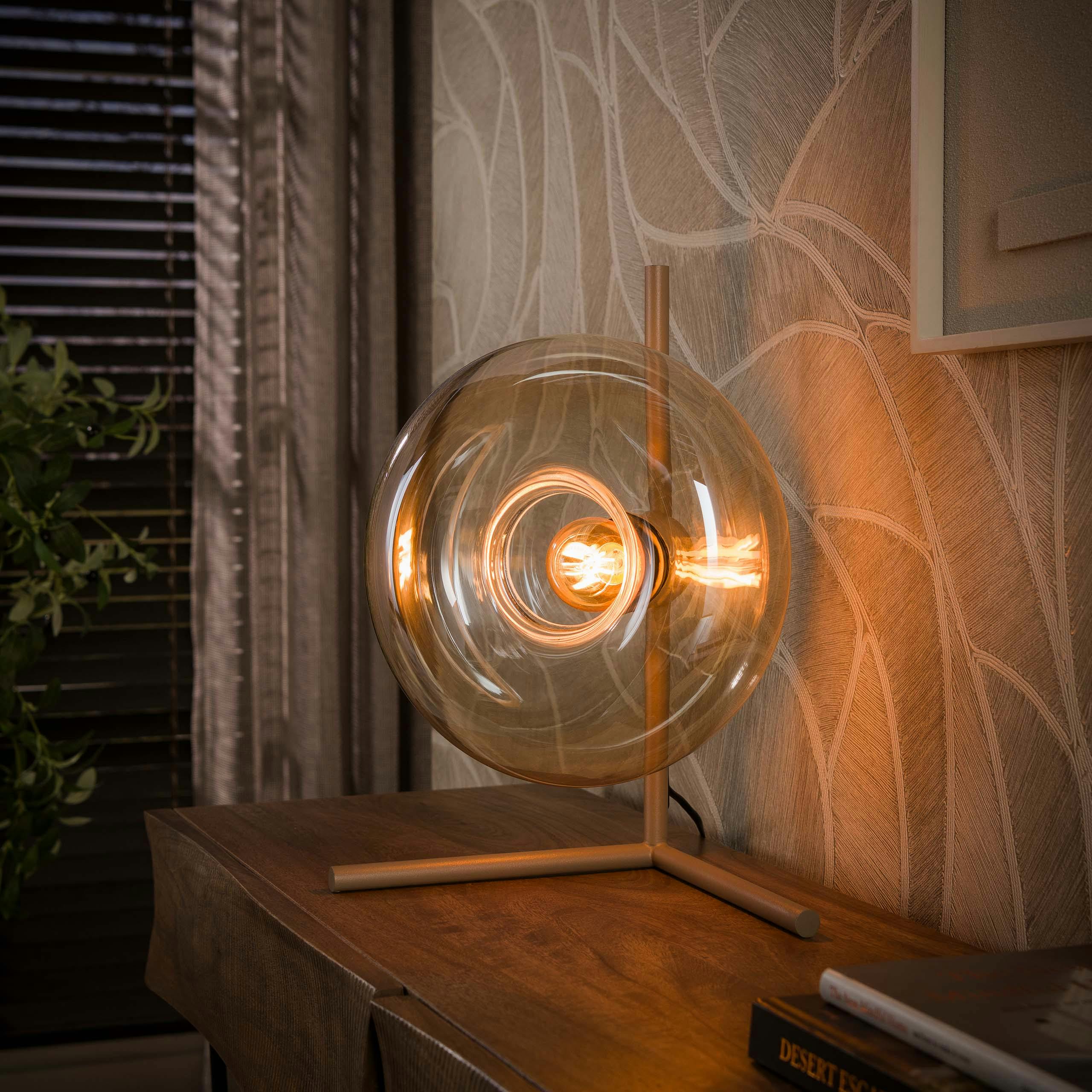 Lampe en verre ambré pied métal beige NIAGARA