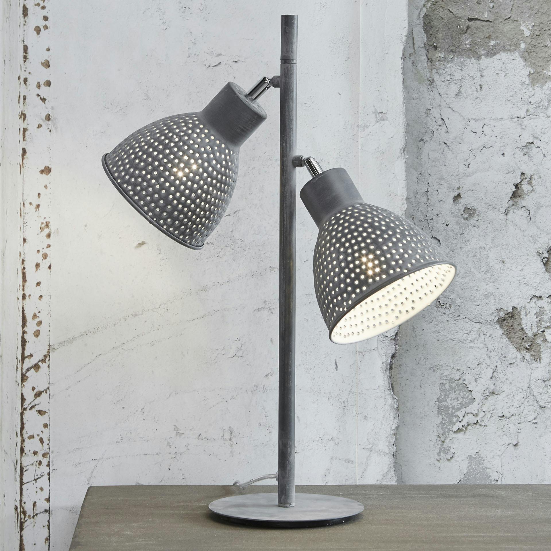Lampe industrielle 2 abat-jours ajourés gris TRIBECA