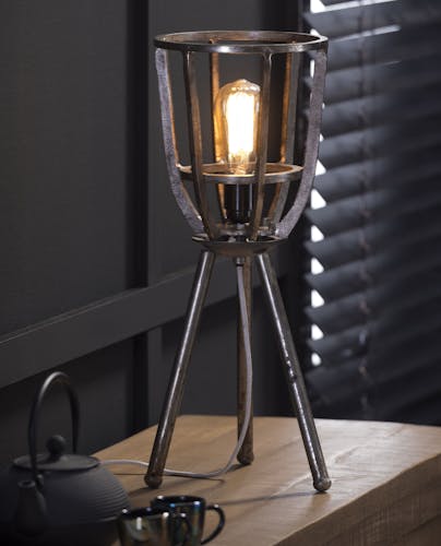 Lampe industrielle à poser style torche sur trépied nickel 51cm RALF