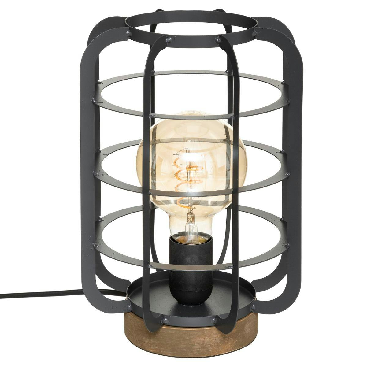 Lampe industrielle grille socle bois