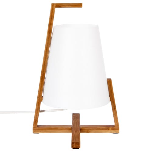Lampe moderne à poser en bambou et abat-jour blanc D21xH32cm