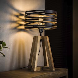 Lampe moderne effet ruban pieds bois naturel RALF