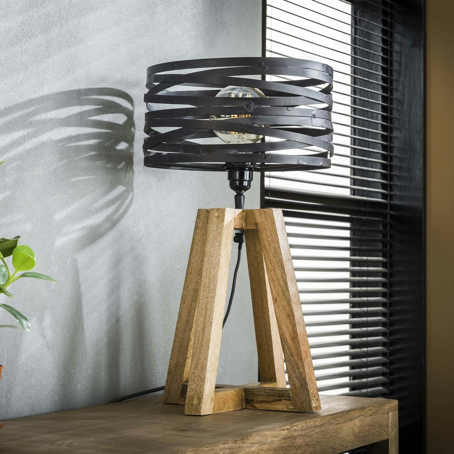 Lampe moderne effet ruban pieds bois naturel RALF