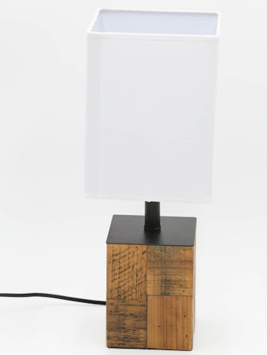 Lampe pied bois façon marqueterie 41 cm