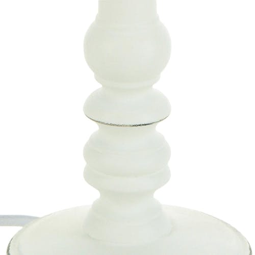 Lampe pied tourné bois blanc base ronde et abat-jour coton blanc D20xH36cm