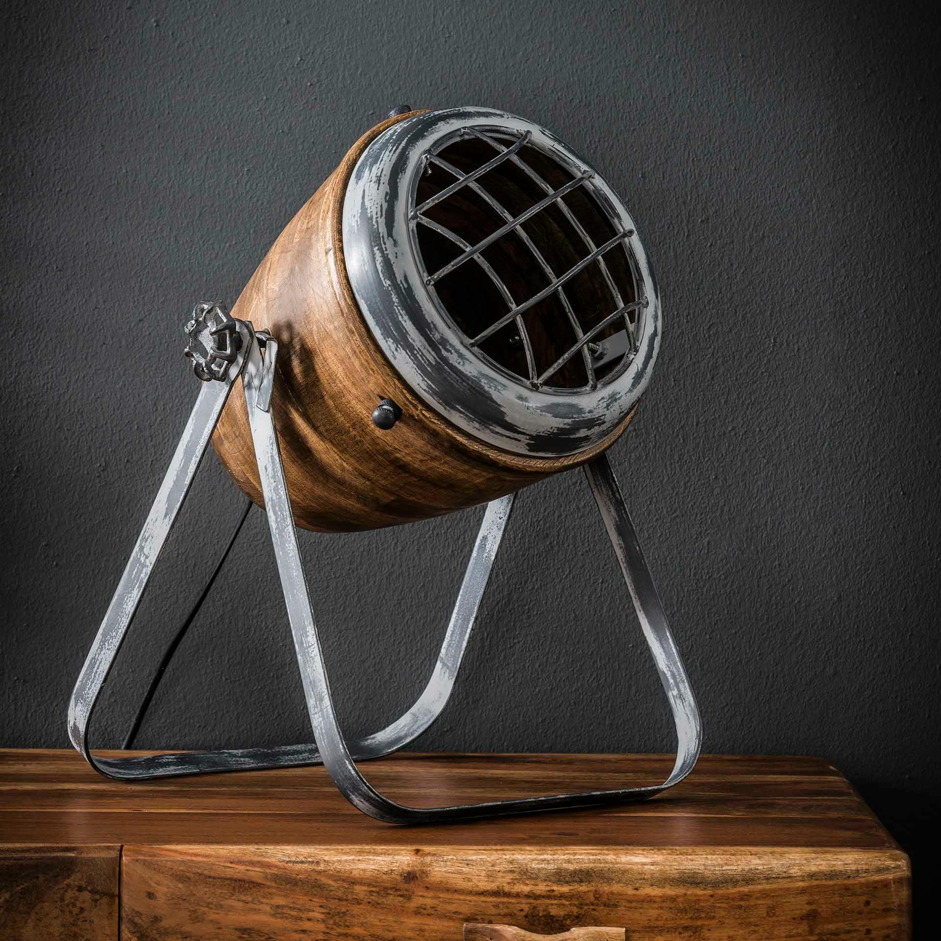 Lampe projecteur métal vieilli bois orientable LUCKNOW