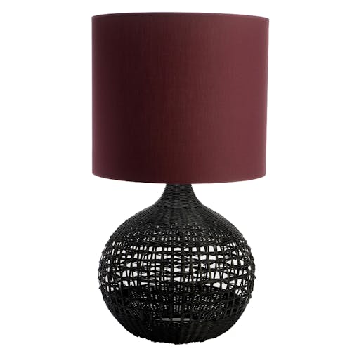 Lampe rotin noir coton couleur prune 79 cm