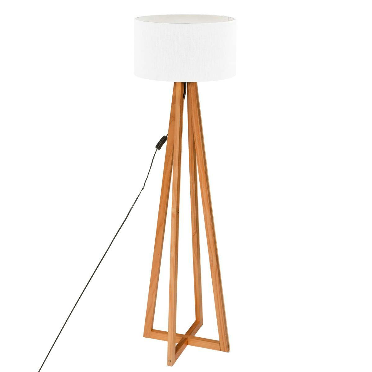 Lampe sur pied bois abat-jour blanc H 141 cm