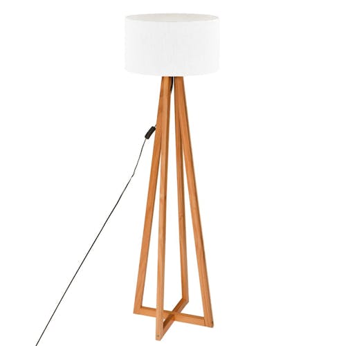 Lampe sur pied bois abat-jour blanc H 141 cm