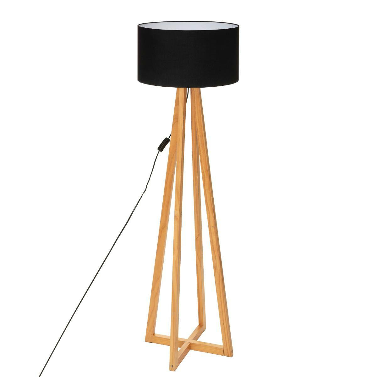 Lampe sur pied bois abat-jour noir H 141 cm