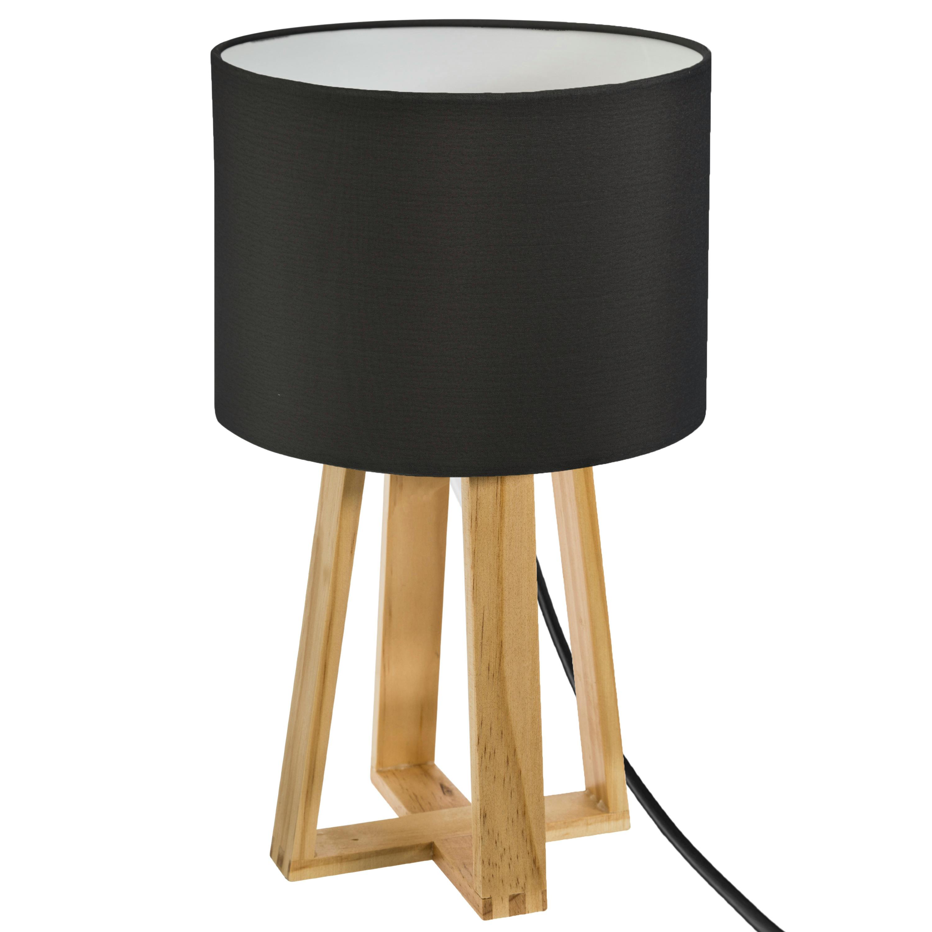 Lampe sur pied bois abat-jour noir H 34,5 cm