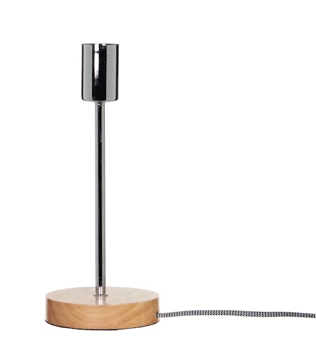 Lampe Tendance et Design en métal argenté et socle rond en bois D12xH30cm