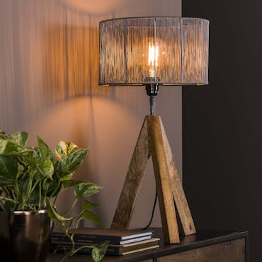  Lampe trépied en bois et métal filaire RALF