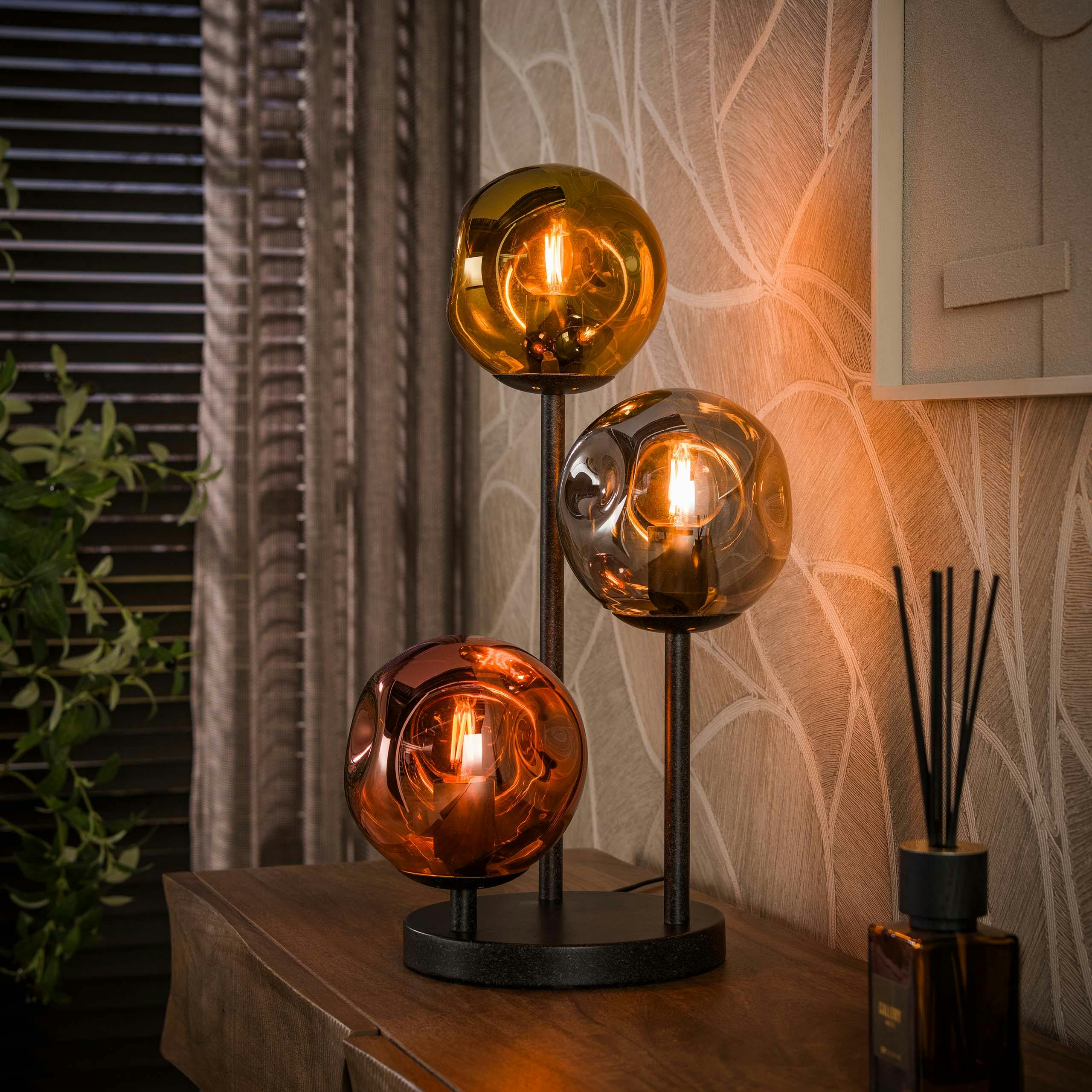 Lampe verre 3 globes déformés tricolores NIAGARA