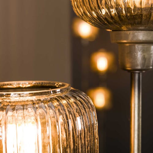 Lampe vintage en verre travaillé et métal 2 abat-jour NOVA