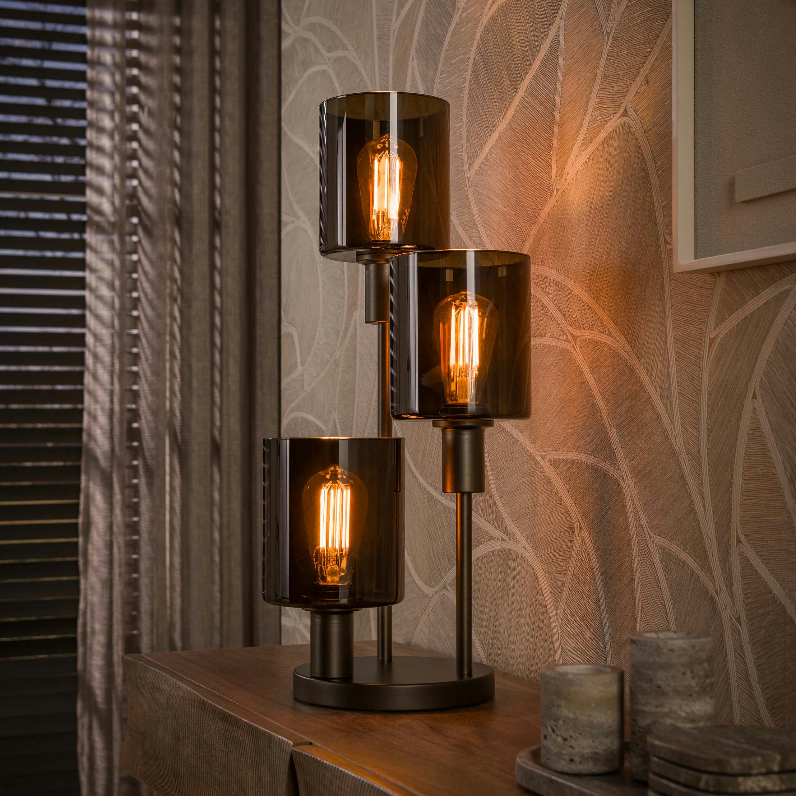 Lampe vintage verre brun 3 abat-jour RALF