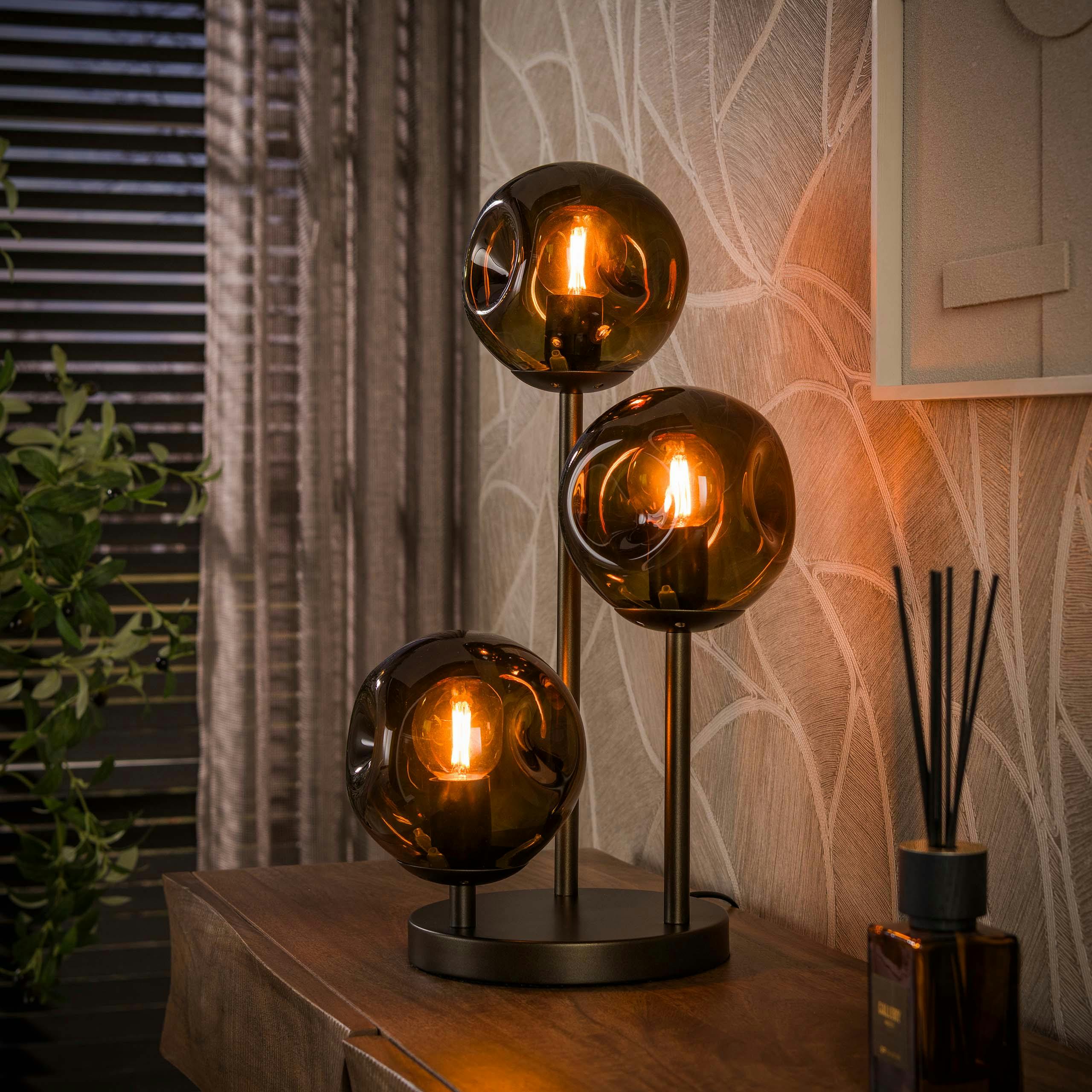 Lampe vintage verre brun 3 globes déformés NIAGARA