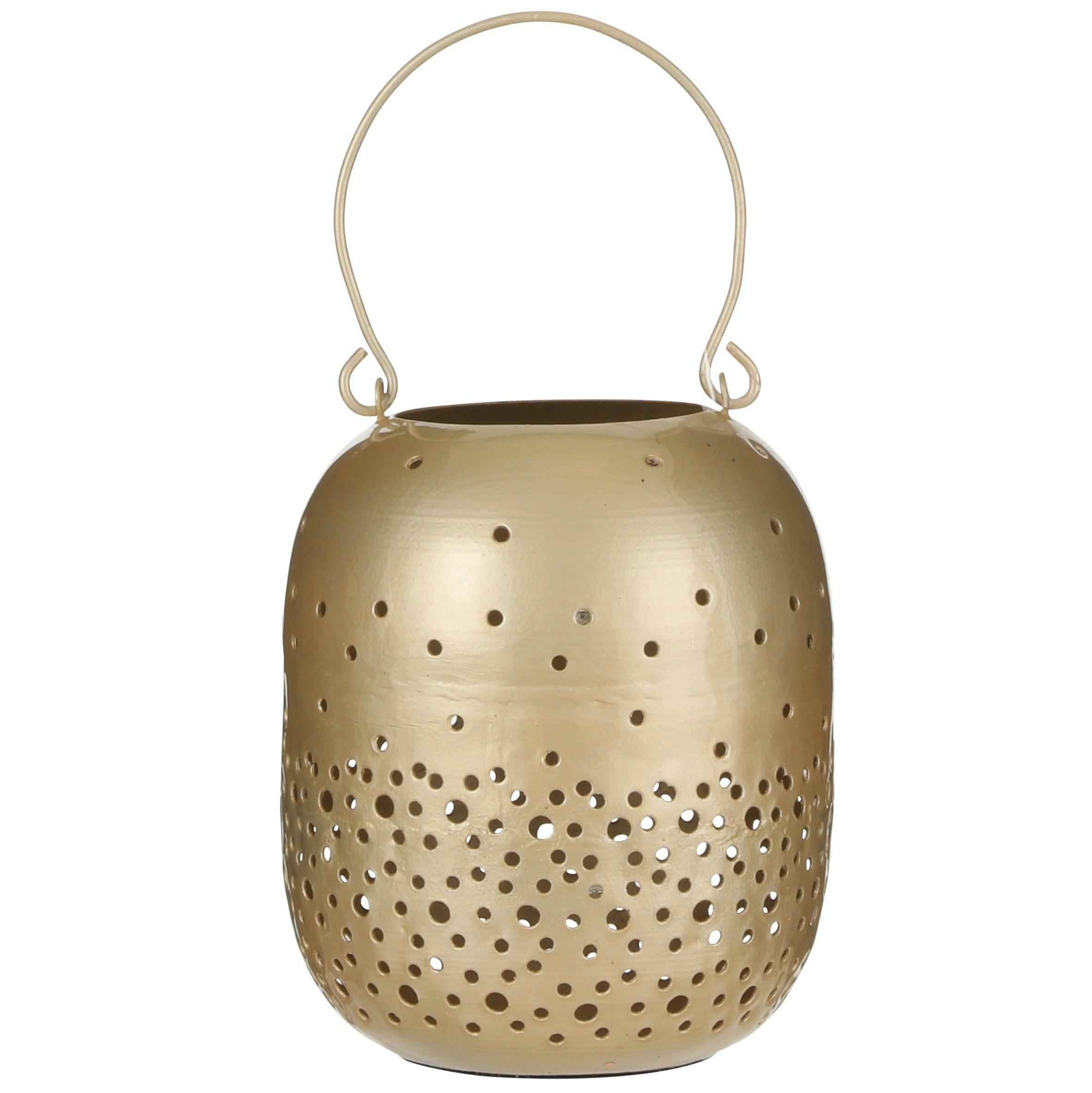 Lanterne ajourée métal doré mat H 18 cm