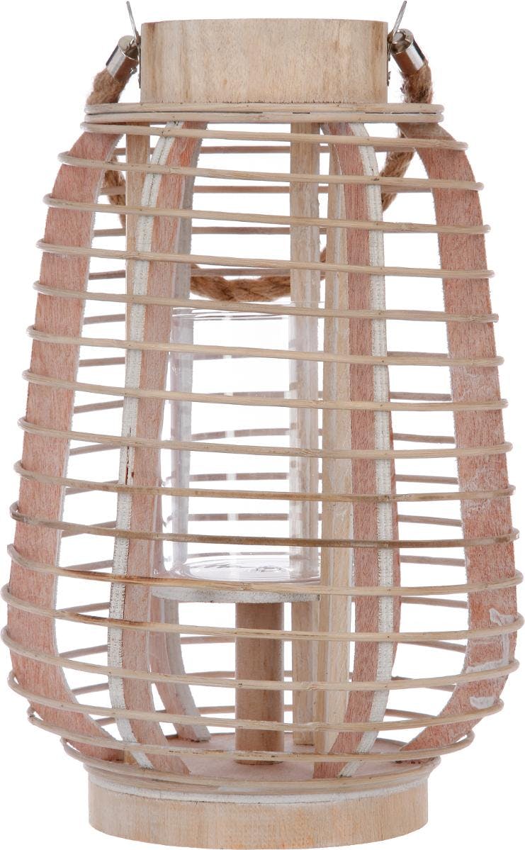 Lanterne ajourée rotin et verre D22xH33cm