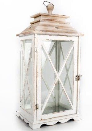 Lanterne bois blanc et marron 20x25x48cm