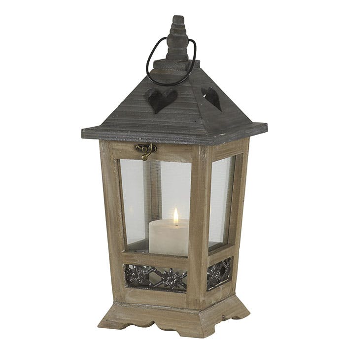 Lanterne bois métal forme cœur H40cm