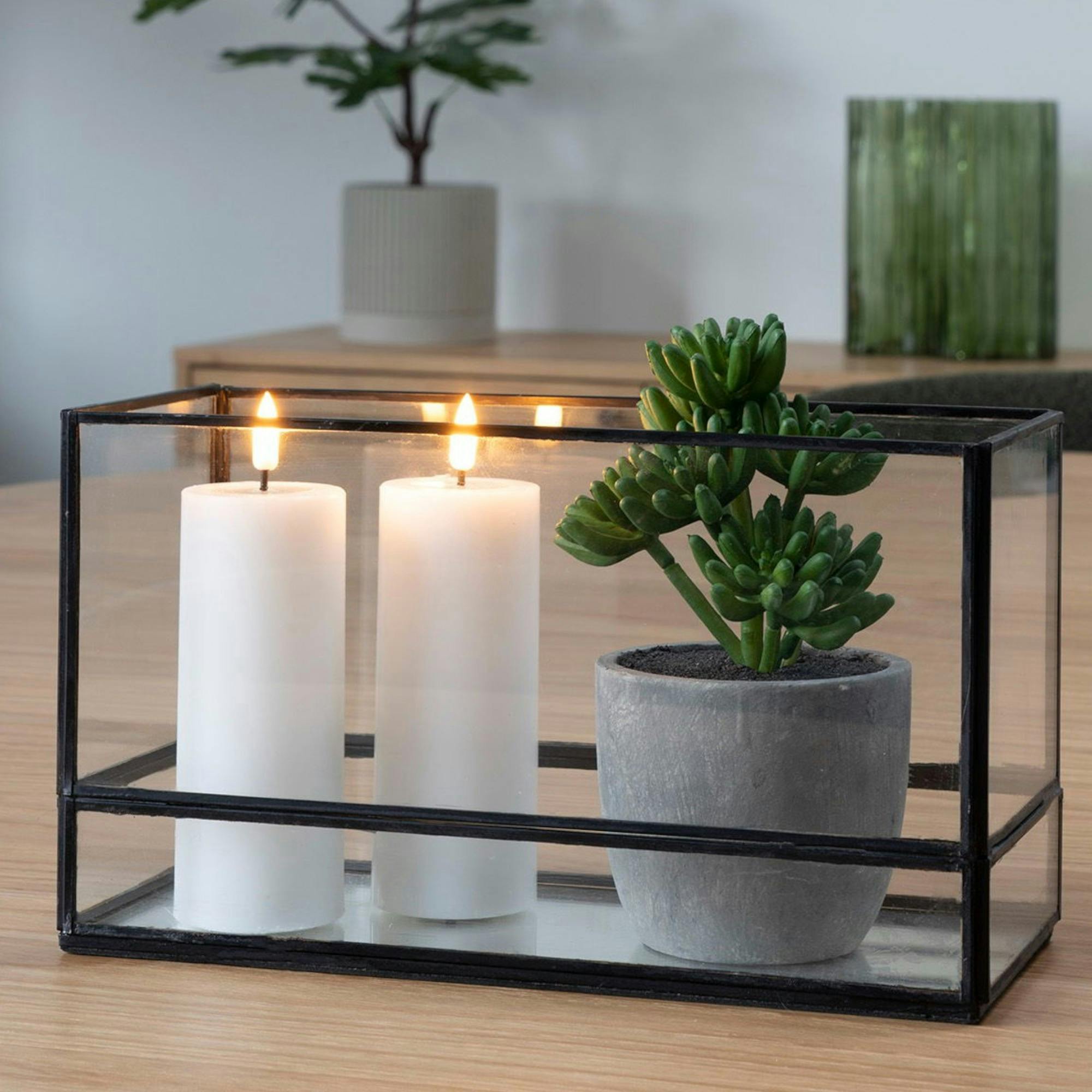 Lanterne bougeoir en verre/métal noir - forme rectangulaire