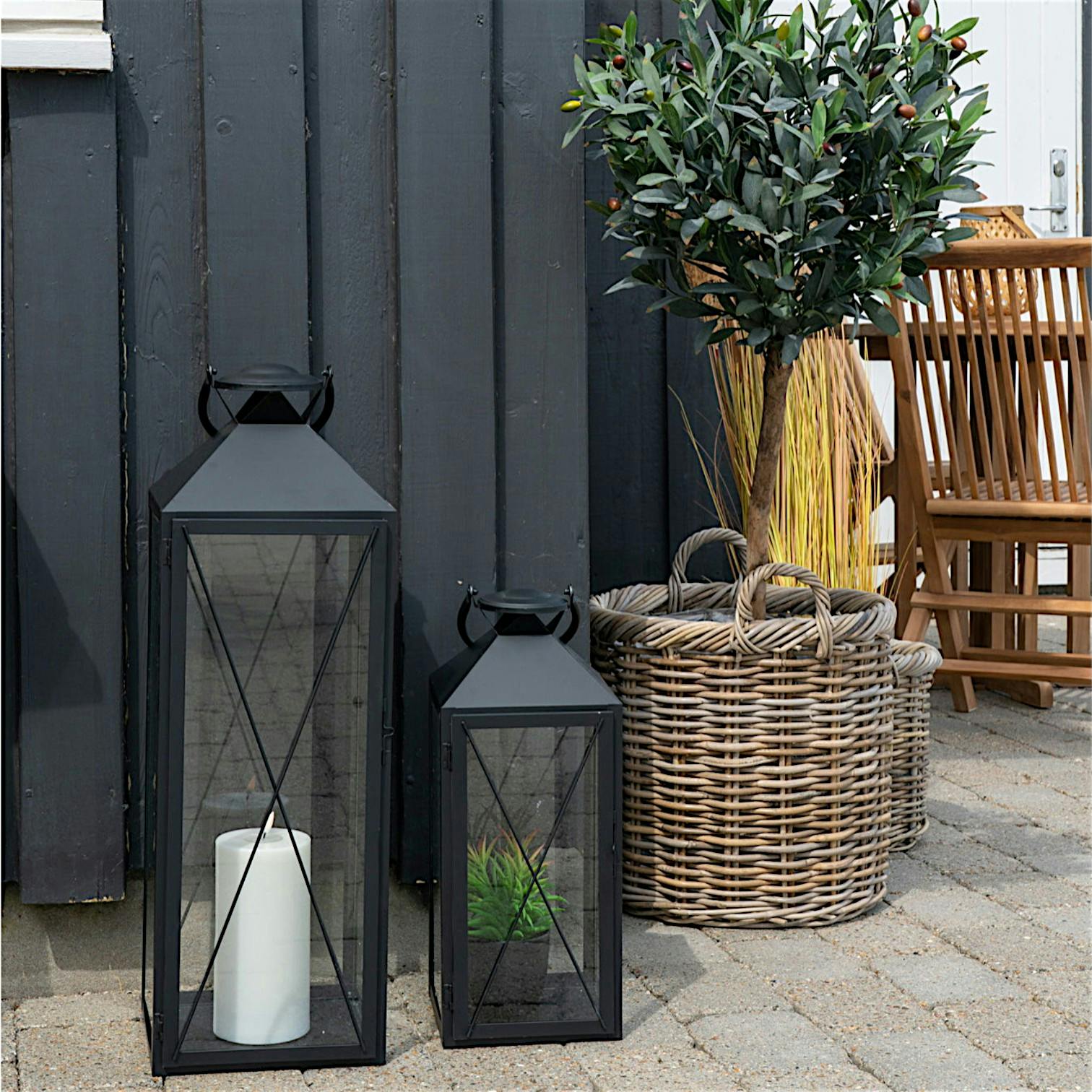 Lanterne décorative métal noir à poignée (lot de 2)