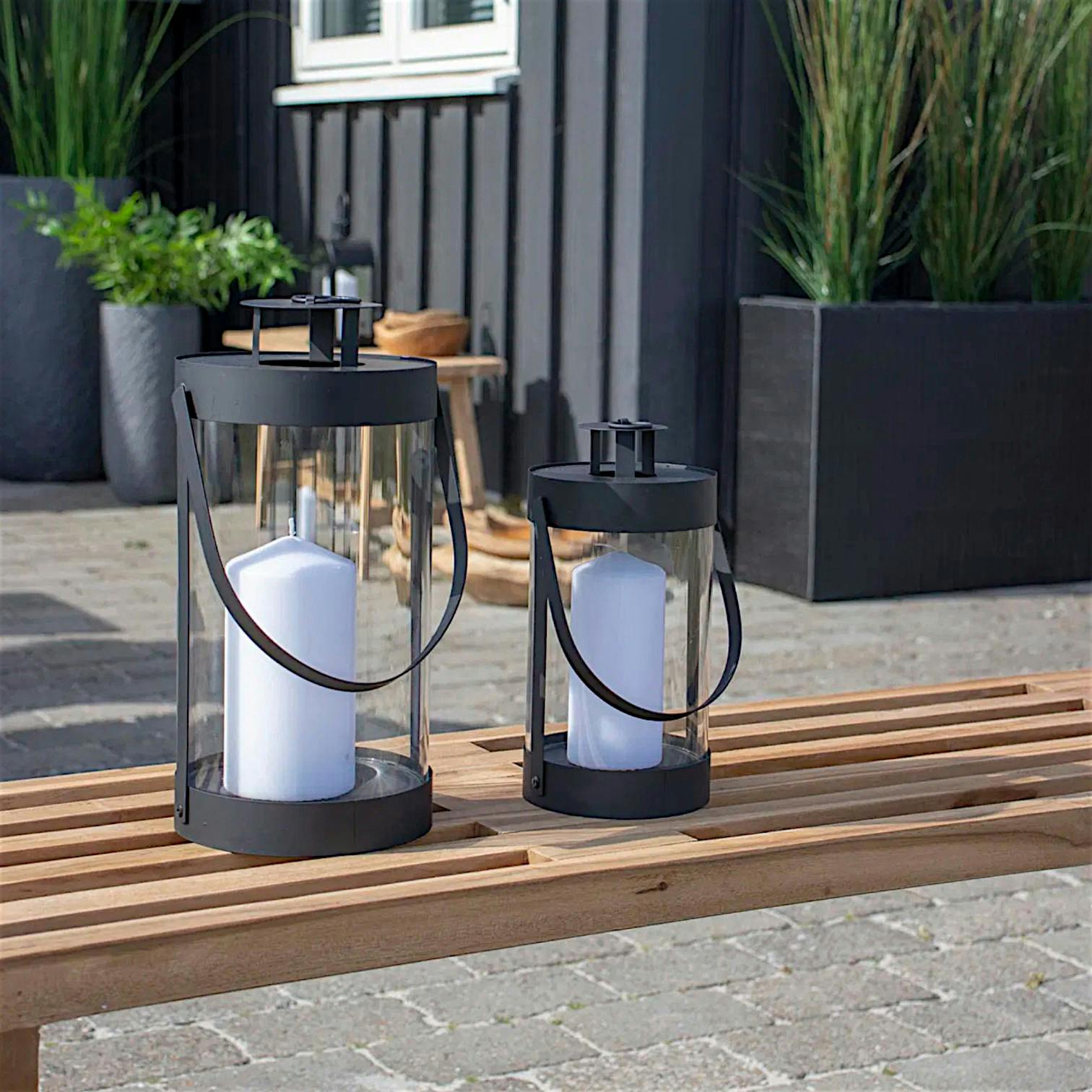 Lanterne décorative ronde métal noir et verre (lot de 2)