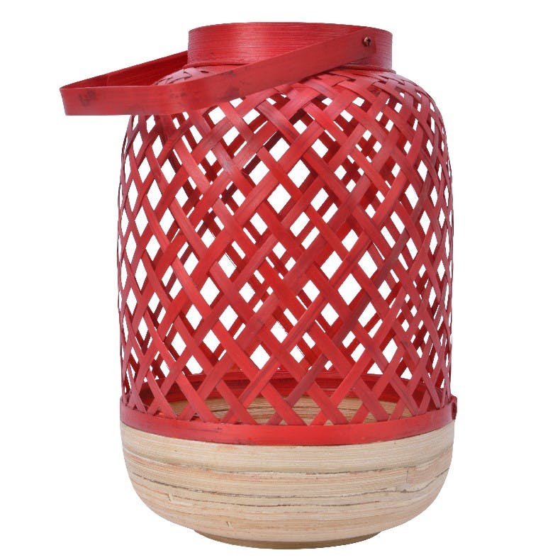 Lanterne en bambou ajouré rouge et naturel