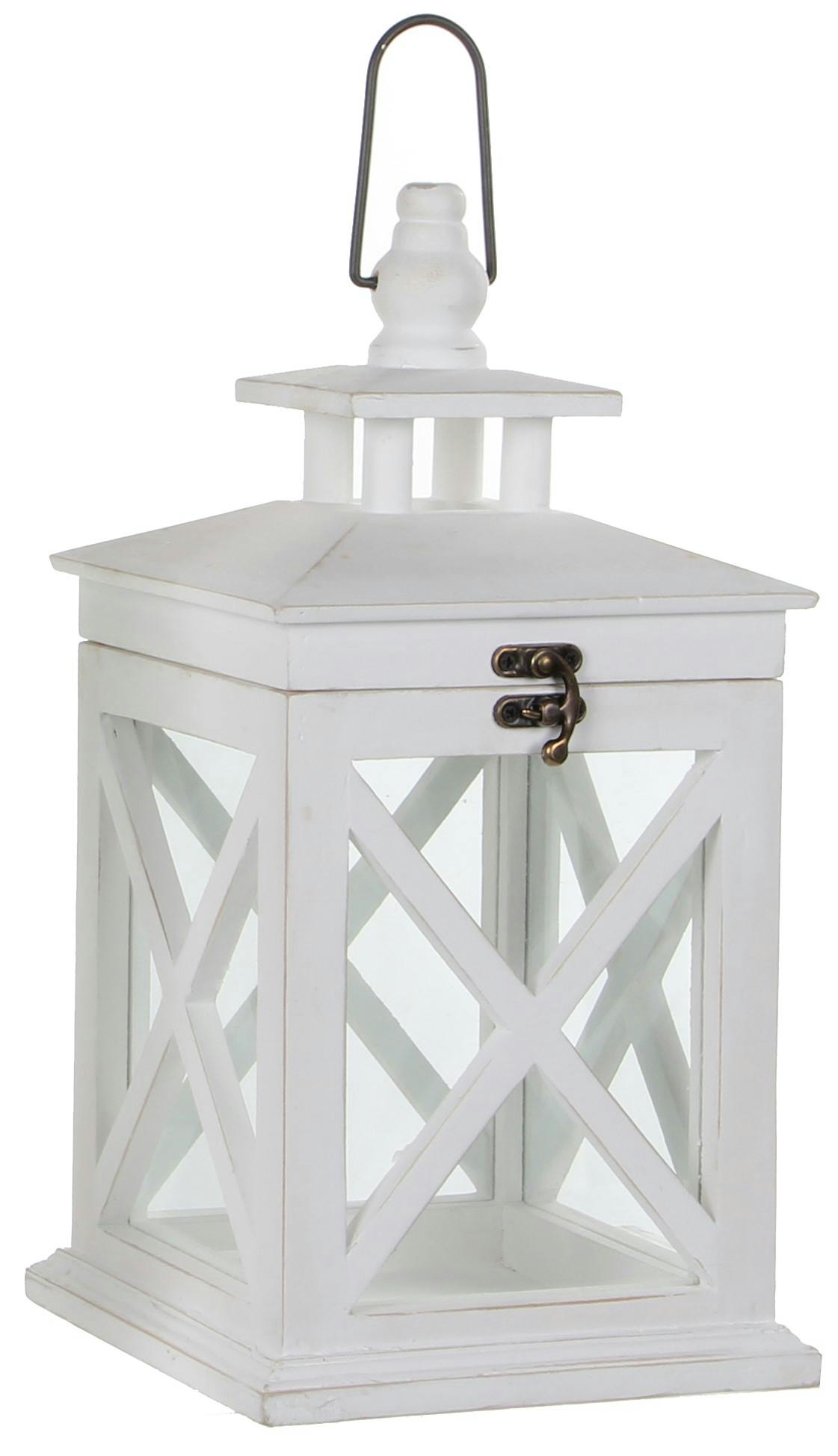 Lanterne en bois blanc H 34 cm