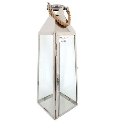 Lanterne en inox avec anse en corde H52cm